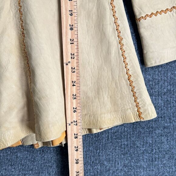 Vintage North Beach Leather Jacket Cream Whipstitch Button Up Hippie Pockets - Picture 12 of 16